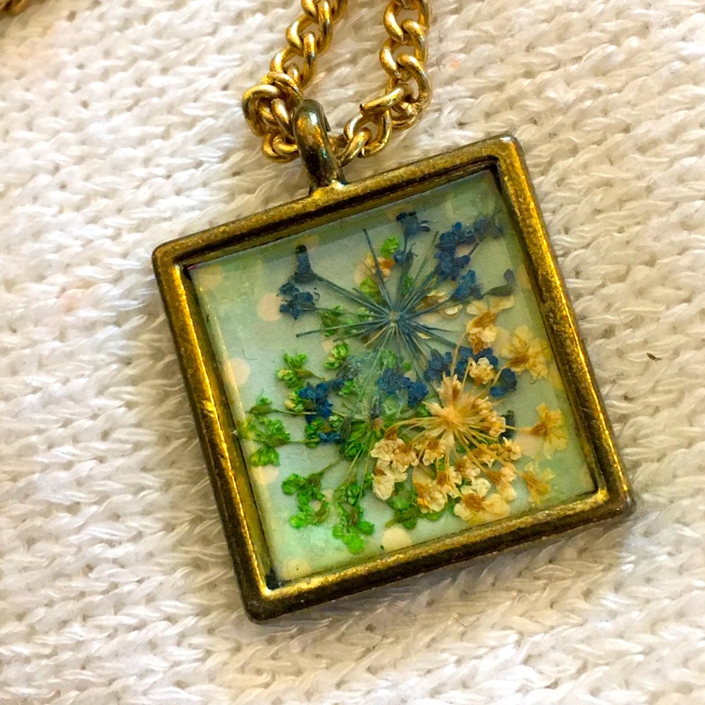 Genuine Dried Flower Square Cabochon